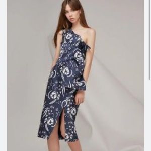 KEEPSAKE the Label Navy One-Shoulder Floral Midi Dress